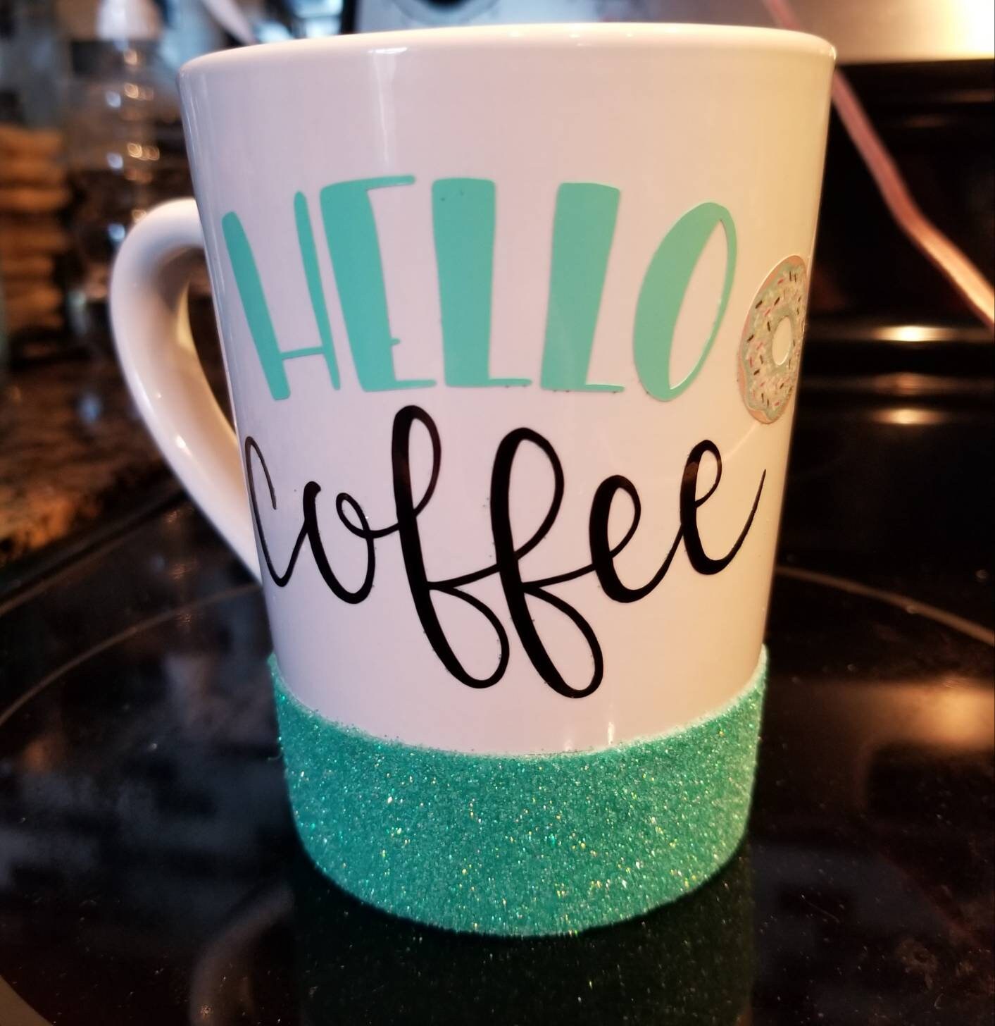 12oz White Coffee Mug With Teal Glitter Bottom hello Etsy