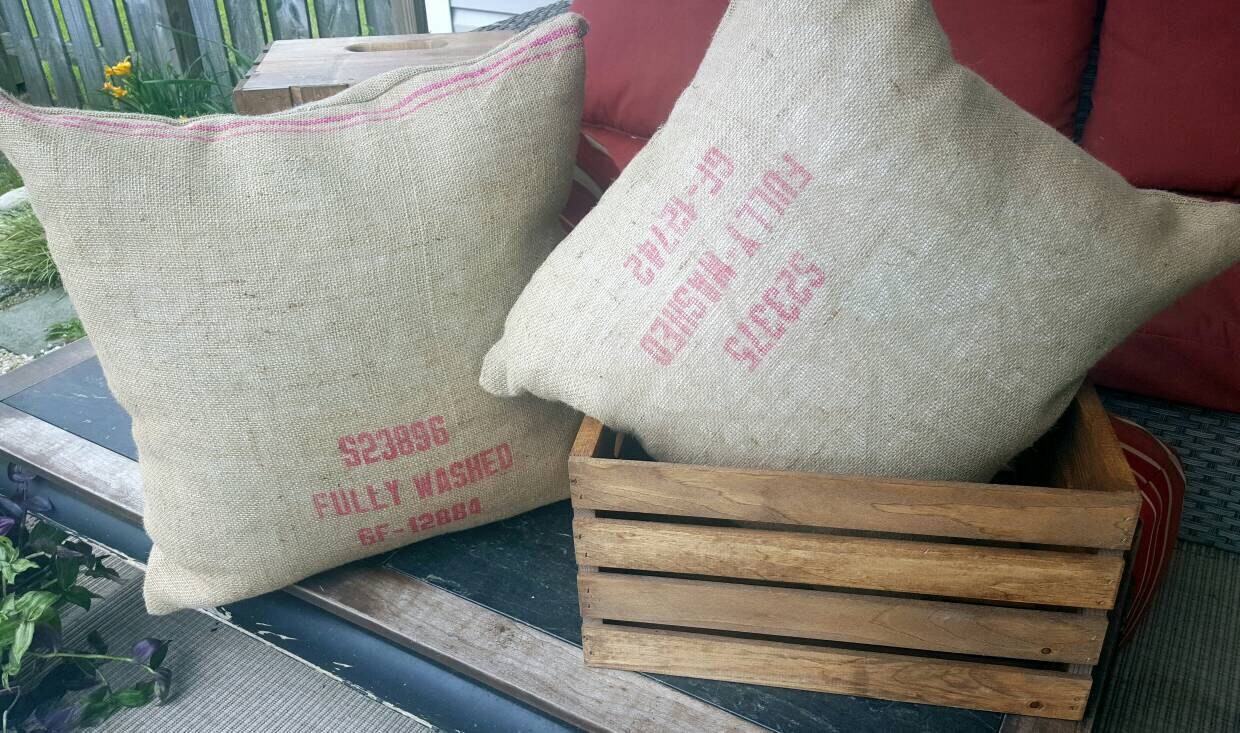 Euro Burlap Coffee Sack Pillows From Brazil Brasil Handmade Size