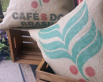 Euro Burlap Coffee Sack Pillow Cover from Brazil/Brasil - Handmade size 26"x26"