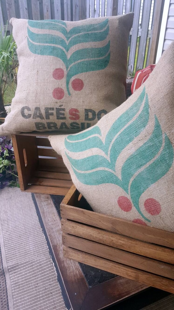 Euro Burlap Coffee Sack Pillows From Brazil Brasil Handmade Etsy