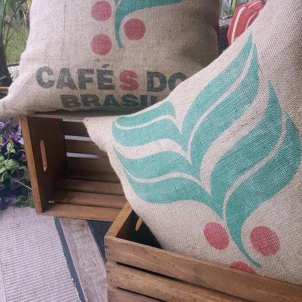 Euro Burlap Coffee Sack Pillow Cover from Brazil/Brasil - Handmade size 26"x26"