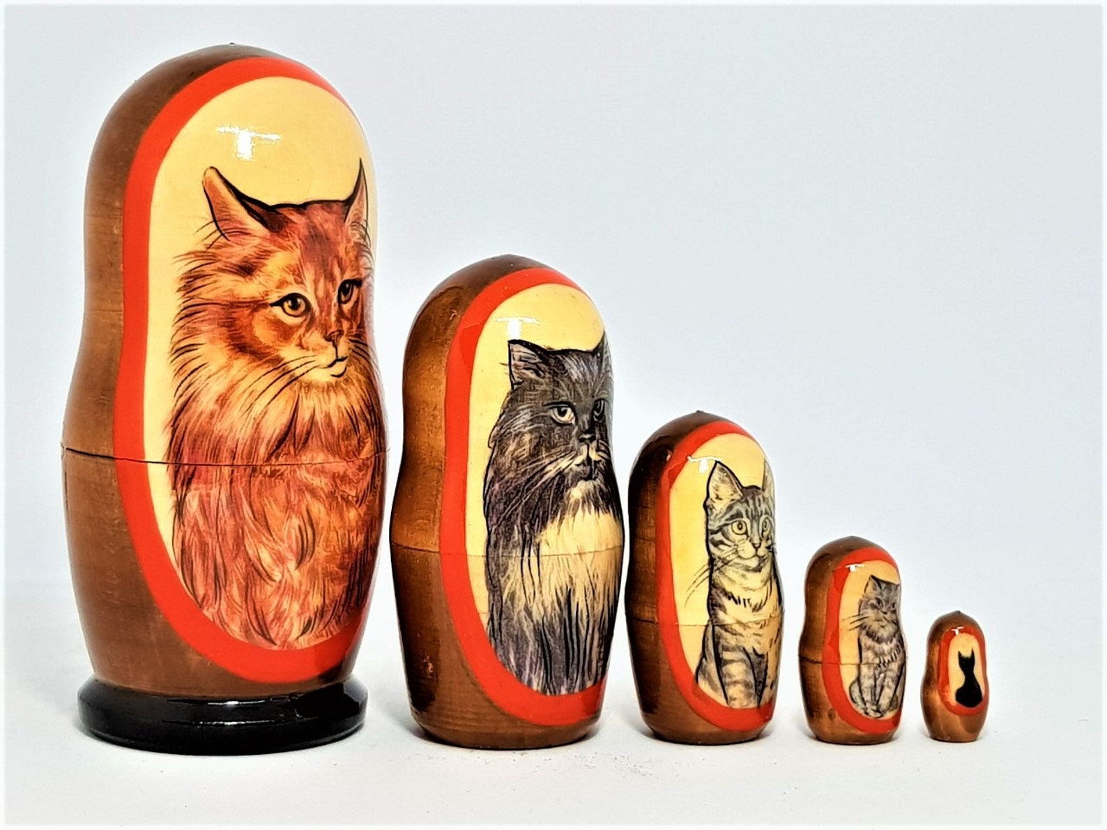 Cats Nesting Dolls Animal Toys Matryoshka Wood 5 Pcs Gift Kids Etsy
