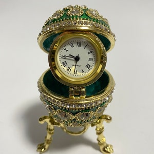 Faberge Egg Style Box Swarovski Crystals Jewelry Box Faberge egg with clock  Home Decor Height: 7.5cm / 2.9 inches