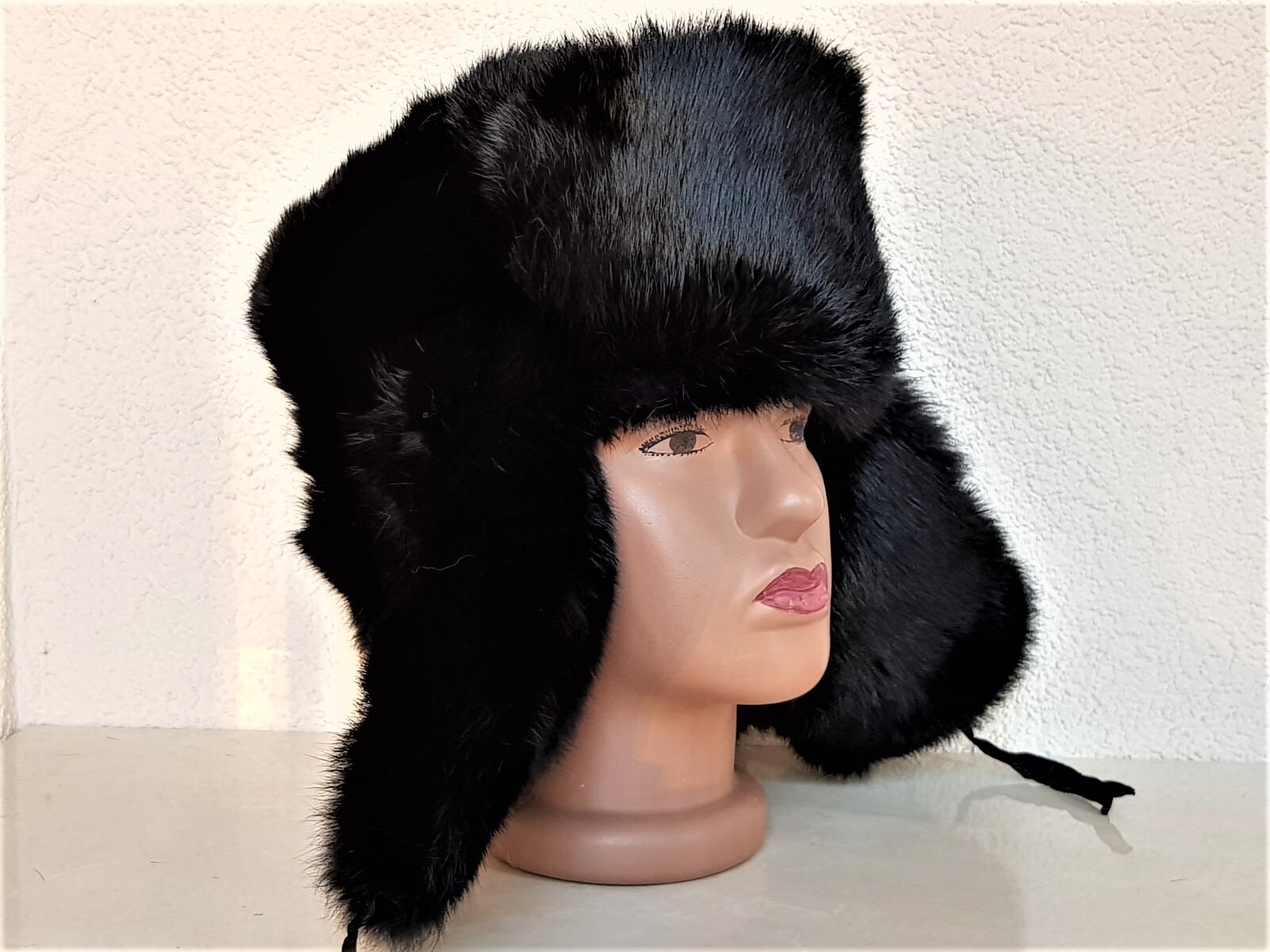 Black Winter Hat Ushanka Natural Rabbit Fur - Etsy display picture 2