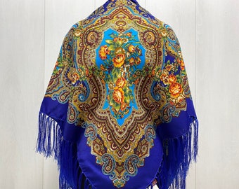Écharpe traditionnelle ukrainienne à franges, châle à franges floral folk slave, châle à chaîne pour femme, cadeau pour elle