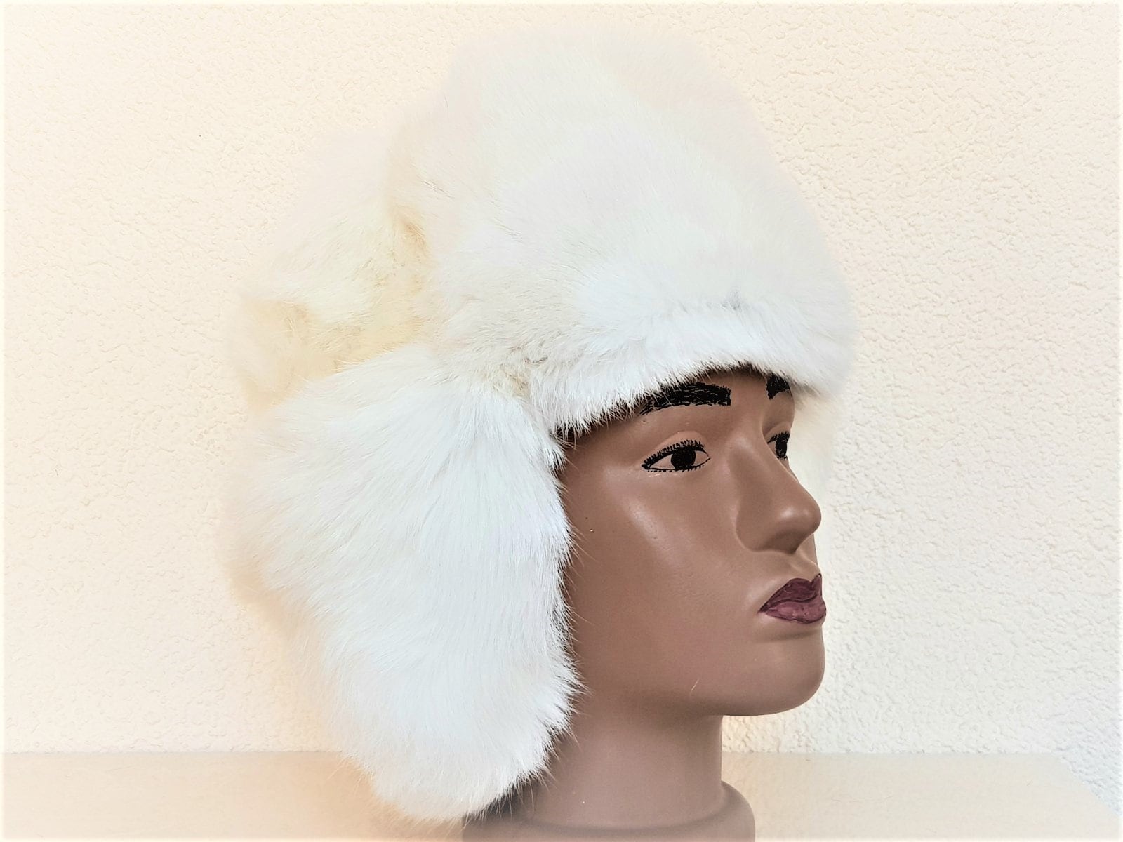 White Winter Hat Ushanka Natural Rabbit Fur | Etsy