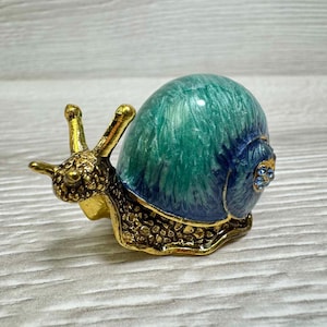 Faberge-style thimble. Metal thimble with Swarovski crystals snail figurine ,  . Collectable thimble, Souvenir