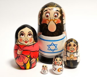 Nesting Doll Jewish Family Matryoshka 5 pcs  Height 10.5cm /4.1 inch