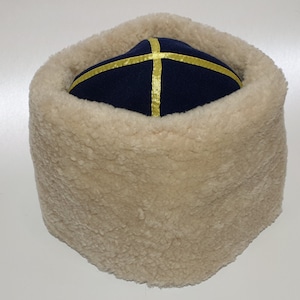 Papakh Natural White Sheepskin Fur Hat Cap Army