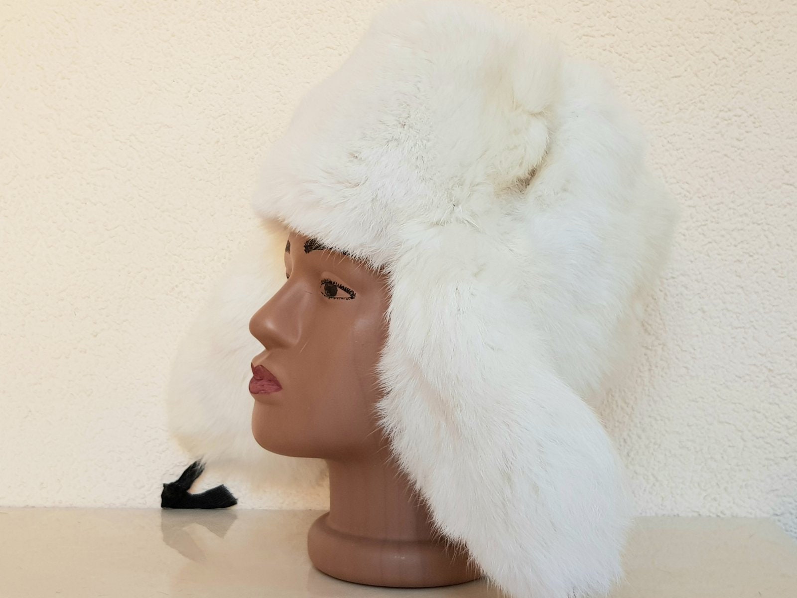 White Winter Hat Ushanka Natural Rabbit Fur | Etsy