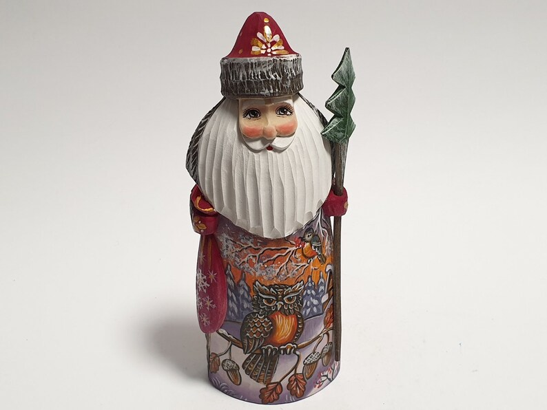 Figurine Carved Wooden Nativity Santa Russian Ded Moroz Height 18.5cm 7.3 inch Grandfather Frost