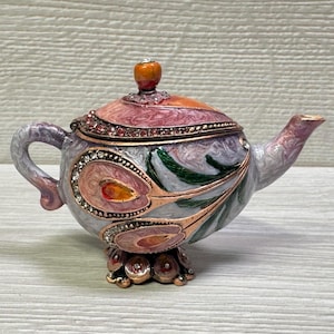 Pudełko w stylu Faberge Kryształy Swarovskiego Pudełko na biżuterię w kształcie czajnika Kryształy Swarovskiego 2,8 cala (7 cm)
