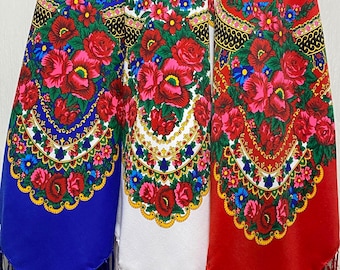 Scarf  Traditional Ukrainian   Fringed Shawl with Fringe Floral Folk Slavic shawl Scarf Ladies Warp shawl Gift for her
