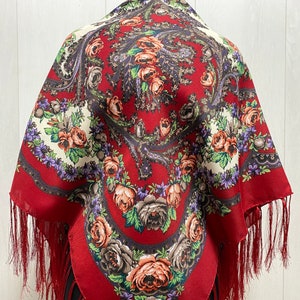 Scarf  Traditional Ukrainian   Fringed Shawl with Fringe Floral Folk Slavic shawl Scarf Ladies Warp shawl Gift for her