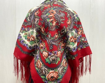 Scarf  Traditional Ukrainian   Fringed Shawl with Fringe Floral Folk Slavic shawl Scarf Ladies Warp shawl Gift for her