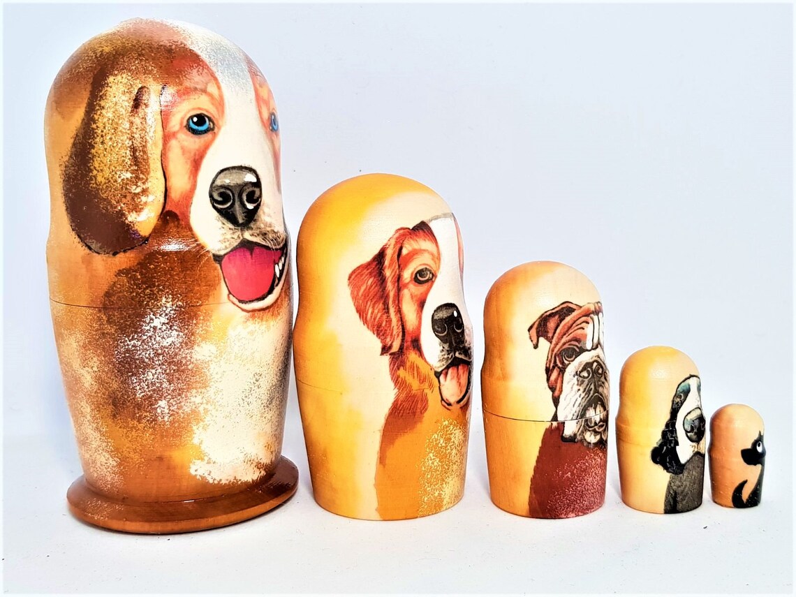 Dogs Nesting Dolls Animal Toys Matryoshka Gift 5pcs Height 12 Etsy