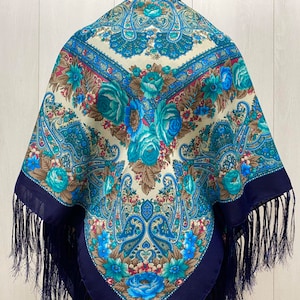Scarf  Traditional Ukrainian   Fringed Shawl with Fringe Floral Folk Slavic shawl Scarf Ladies Warp shawl Gift for her