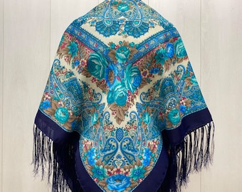 Scarf  Traditional Ukrainian   Fringed Shawl with Fringe Floral Folk Slavic shawl Scarf Ladies Warp shawl Gift for her