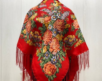 Scarf  Traditional Ukrainian   Fringed Shawl with Fringe Floral Folk Slavic shawl Scarf Ladies Warp shawl Gift for her