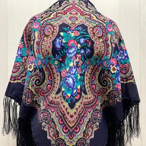 Scarf  Traditional Ukrainian   Fringed Shawl with Fringe Floral Folk Slavic shawl Scarf Ladies Warp shawl Gift for her