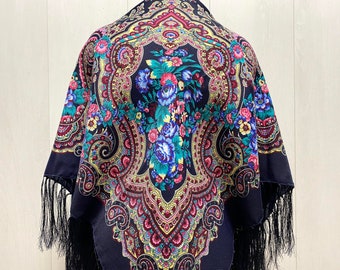 Scarf  Traditional Ukrainian   Fringed Shawl with Fringe Floral Folk Slavic shawl Scarf Ladies Warp shawl Gift for her