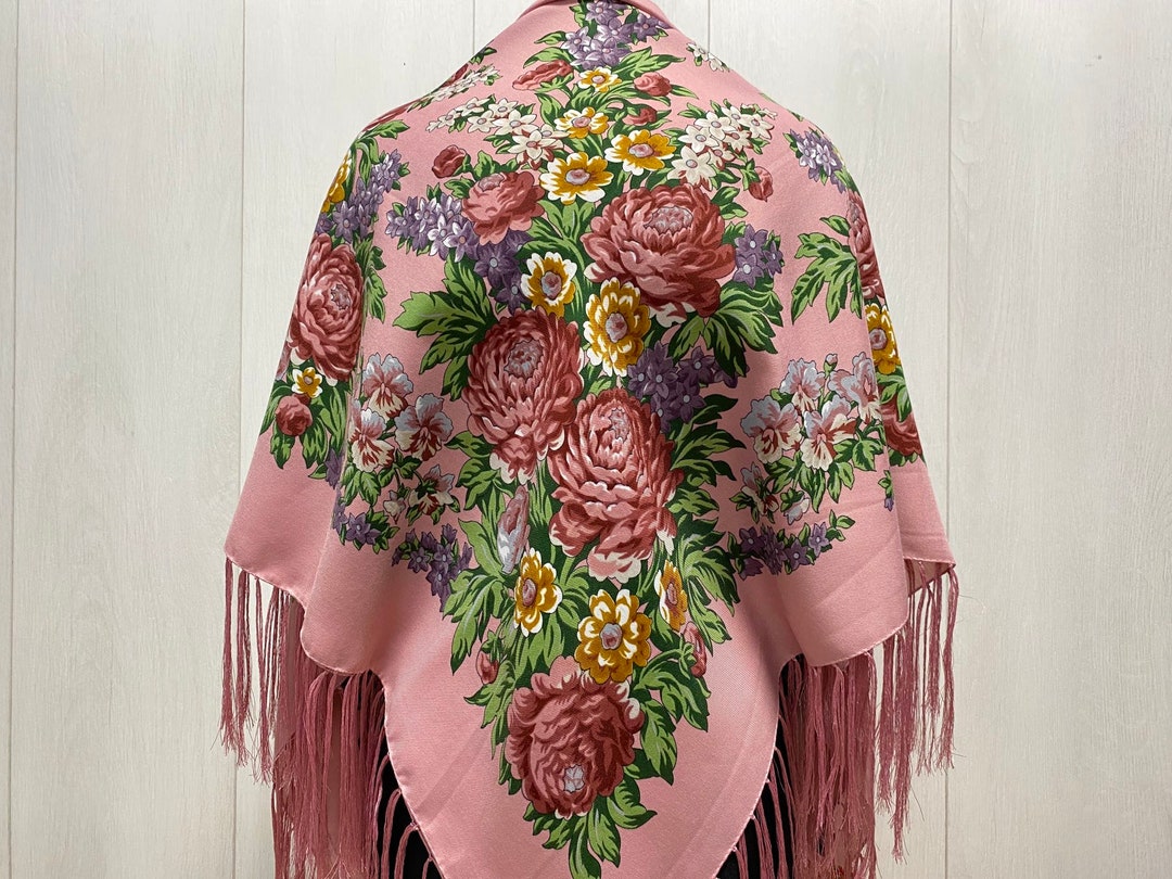 Traditional Ukrainian Fringed Shawl With Fringe Floral Folk Slavic ...