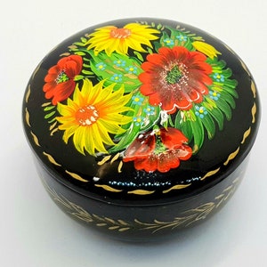 Lacquer Jewelry Wood Box Flowers