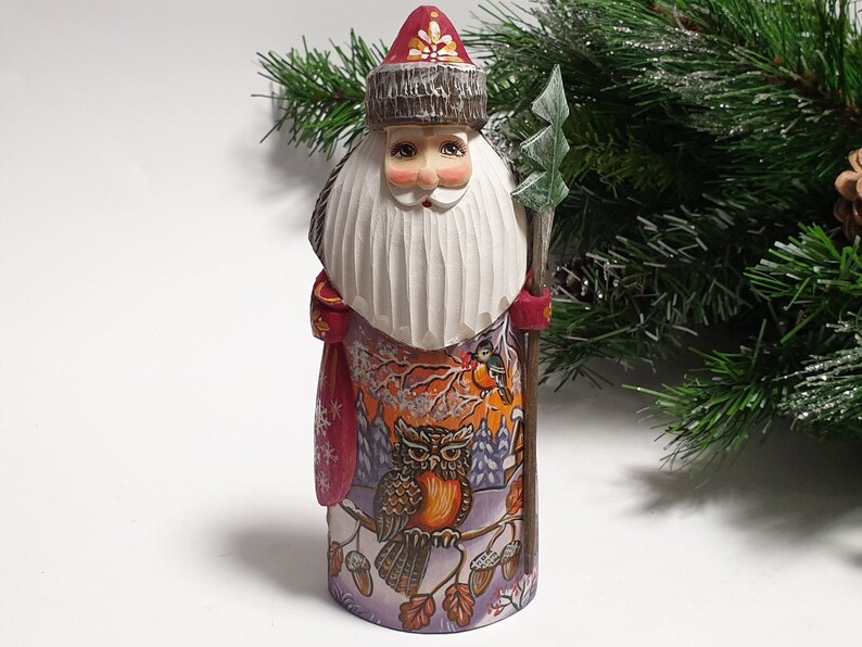 Figurine Carved Wooden Nativity Santa Russian Ded Moroz Height 18.5cm 7.3 inch Grandfather Frost