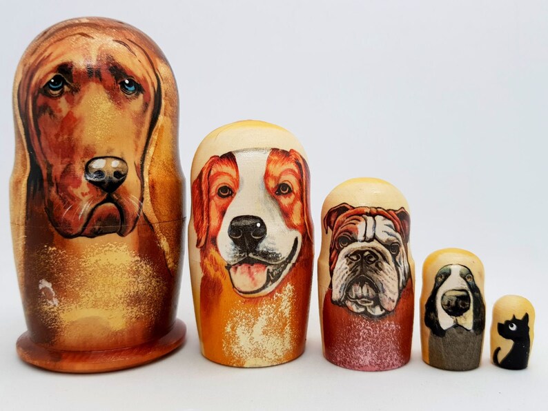 Nesting Dolls Dogs Animal Toys Matryoshka Gift 5pcs Height 11 Etsy