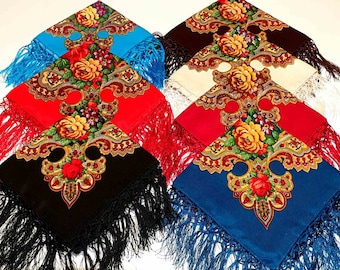 Scarf  Traditional Ukrainian   Fringed Shawl with Fringe Floral Folk Slavic shawl Scarf Ladies Warp shawl Gift for her