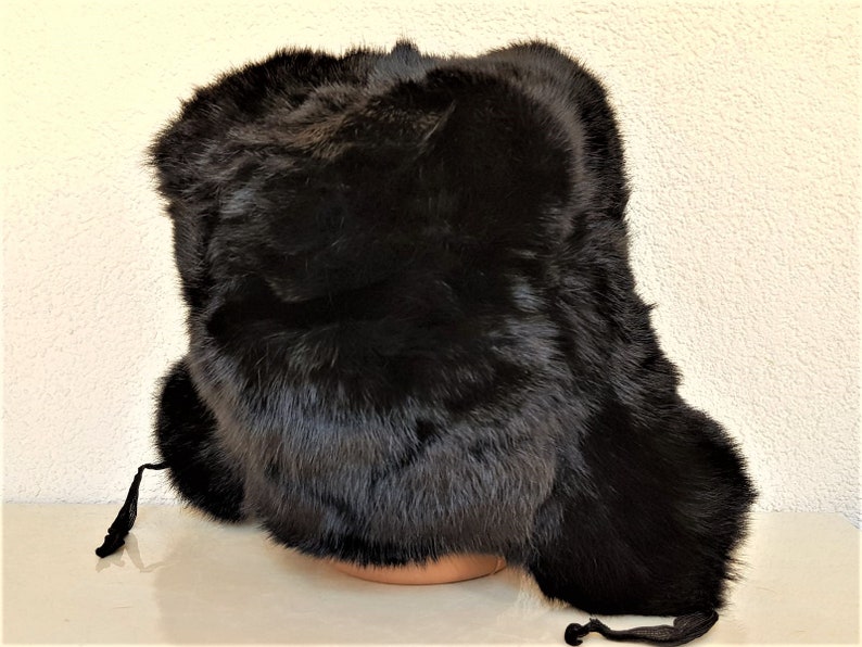 Black Winter Hat Ushanka Natural Rabbit Fur - Etsy