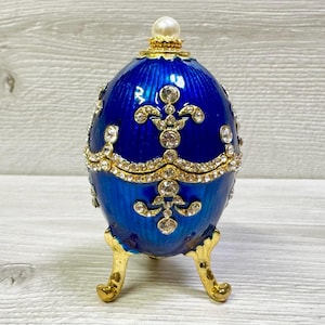 Pudełko w stylu jajka Faberge Pudełko na biżuterię z kryształkami Swarovskiego Wystrój domu Wysokość: 3,6 cala (9 cm)