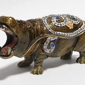 Pudełko w stylu Faberge Zwierzęcy hipopotam Kamienie Swarovskiego Dekoracja domowa Pudełko na pierścionek Prezent