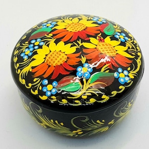 Lacquer Jewelry Wood Box Flowers