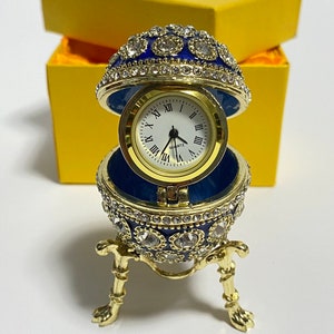 Faberge Egg Style Box Swarovski Crystals Jewelry Box with clock Home Decor 2.9 inches