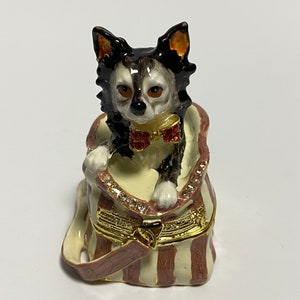 Boite de style Fabergé Figurine Animale Chien dans un sac Pierres Swarovski Decor Home Ringbox Gift