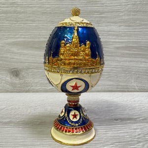 Pudełko w stylu jajka Faberge Pudełko na biżuterię z kryształkami Swarovskiego Wystrój domu Wysokość: 12,5 cm / 5 cali