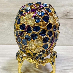 Pudełko w stylu jajka Faberge Pudełko na biżuterię z kryształkami Swarovskiego Wystrój domu Wysokość: 10 cm /4 cale