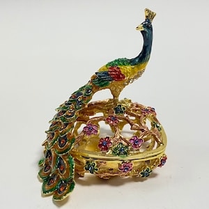 Faberge style  Animal Peacock  Swarovski stones Decor Home  Ringbox  Gift