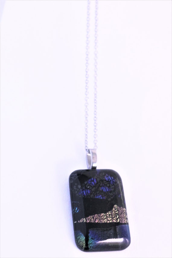 Cityscape rectangular dichroic glass pendant with… - image 1