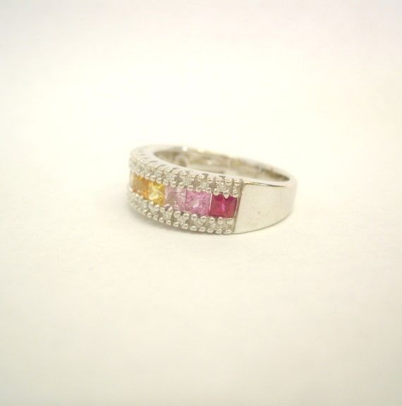 14K White Gold Rainbow Gemstone  Ring with Diamon… - image 3