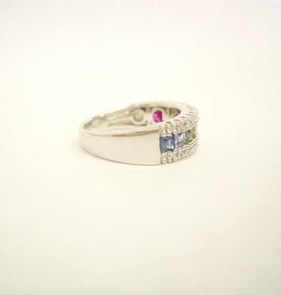 14K White Gold Rainbow Gemstone  Ring with Diamon… - image 5