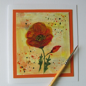 Red Poppy Acrylic Handpainted Card, Original Handpainted Flower Greeting Card, Poppy Flower Greeting Card, Thank You Card, Mother's Day Card