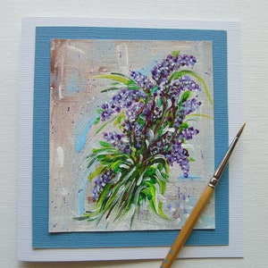Carte de vœux peinte à la main en acrylique lavande, carte de fleur de lavande, carte d’anniversaire, carte de remerciement, carte de fête des mères, carte de fête des pères