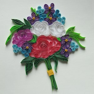 Flower Bouquet Card, Colorful Quilling Floral Card, Lovely Flowers, Wedding Gift, Mother's Day Card, Gift for Family, Spring Vibes Card