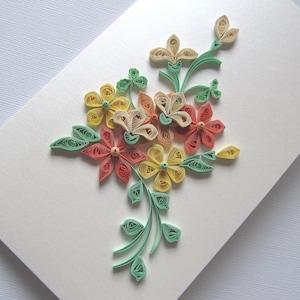 Flower Bouquet Greeting Card, Luxury Card Quilled flowers, Pastel Colors Card For Her, Happy Birthday Congratulation Card, Paper Gift Card