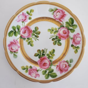 Saxe Charles Ahrenfeld Gold and Pink Roses Plate