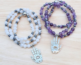 Seeing Eye Hand Necklaces ~ Moonstone or Amethyst