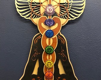 Kundalini Chakra Wall Art 33" - Hand Painted and Wood Stained