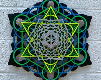 Snowflake Mandala Wall Art 17.5" - Fiore della Vita, Cubo di Metatron, Intarsi Alabone - Geometria Sacra